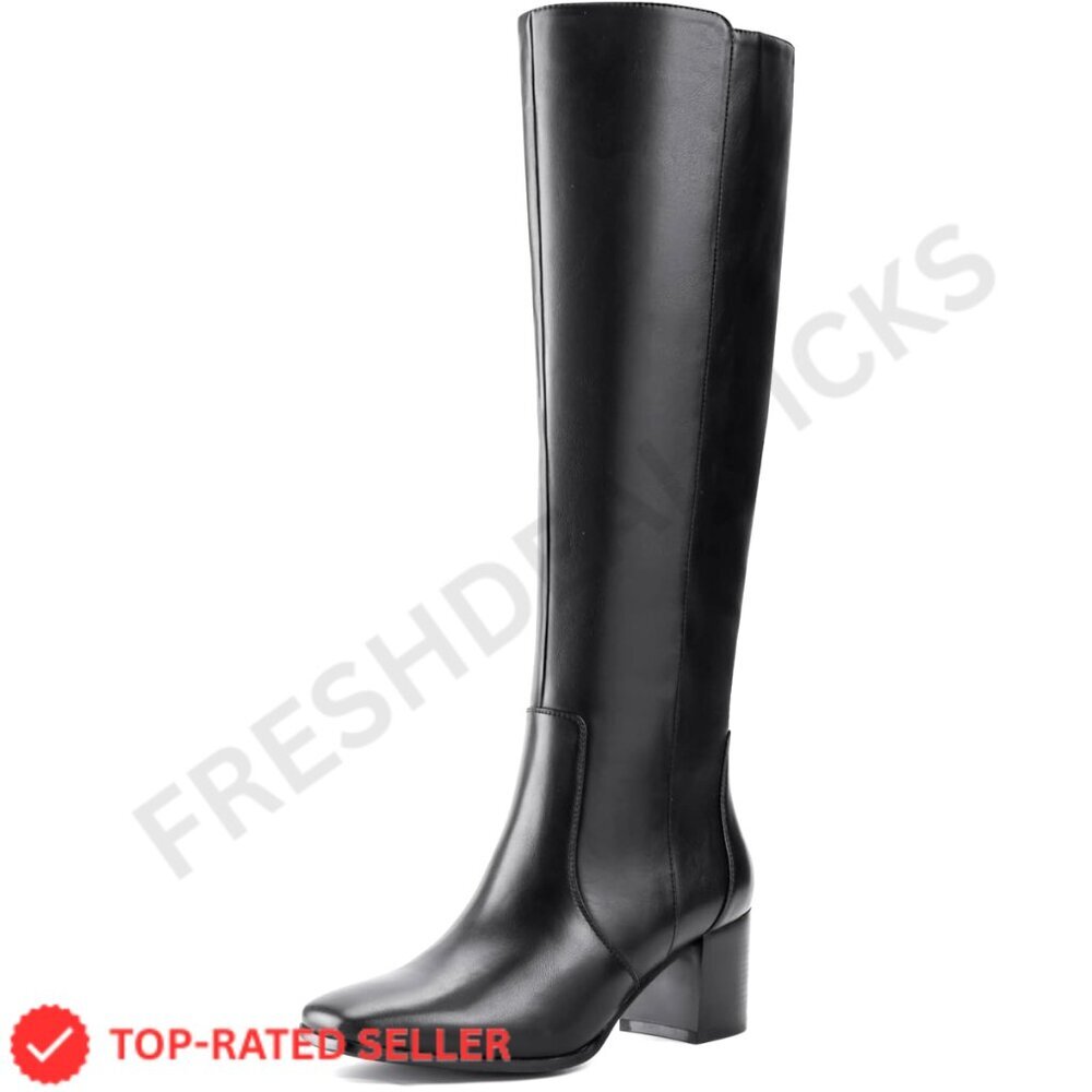 Brand New Shoe'N Tale Boots 7.5 Black Knee-High Chunky Heel